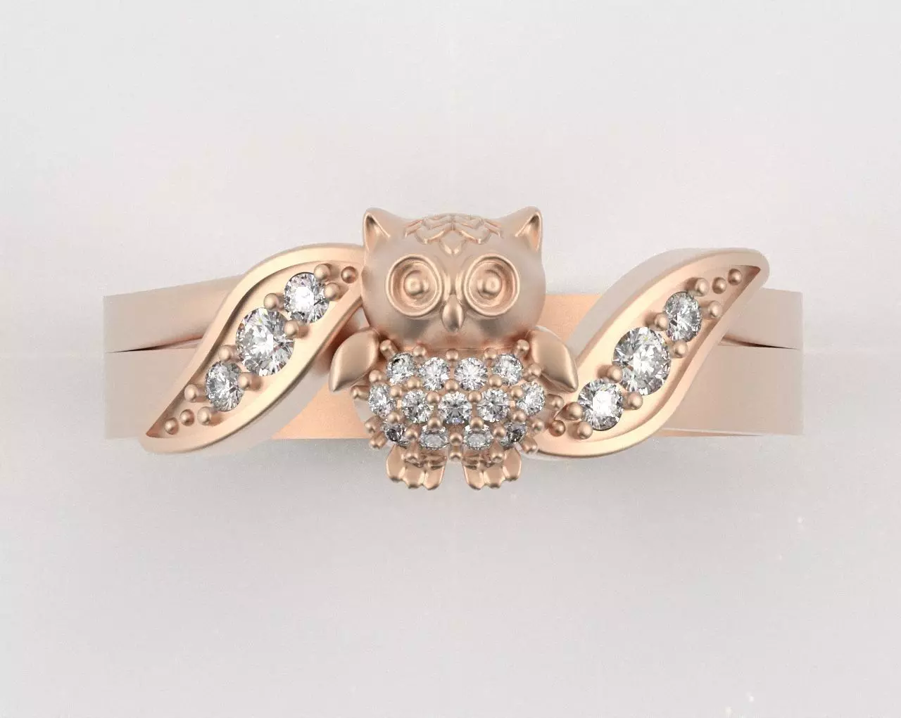 Owl Ring with Side Leaves 3D print model_16