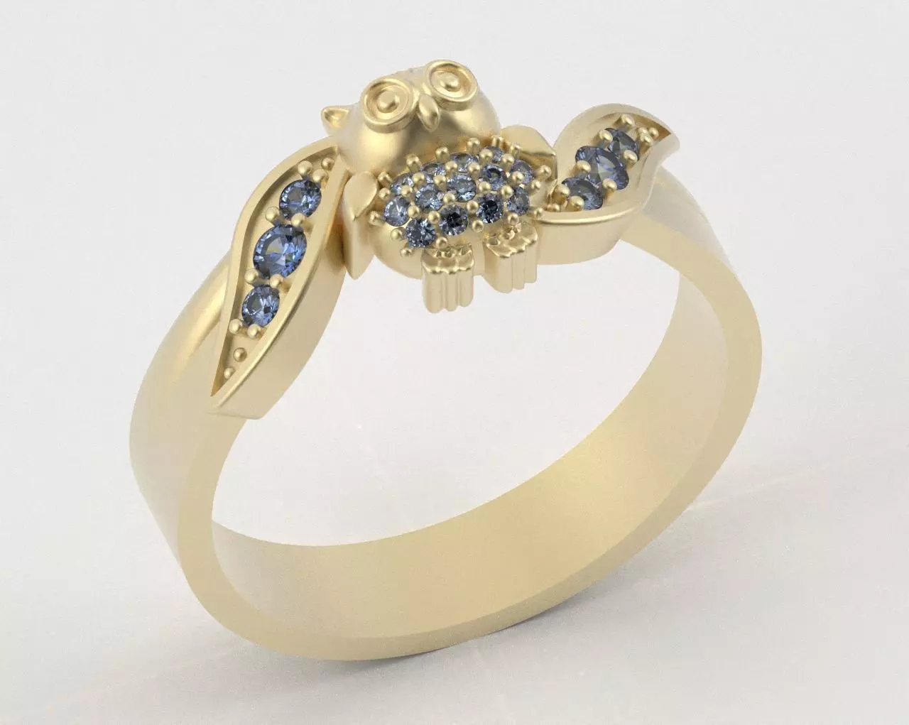 Owl Ring with Side Leaves 3D print model_6