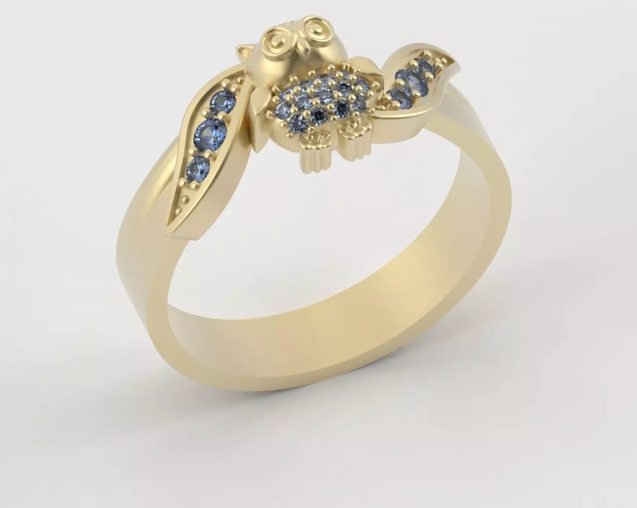 Owl Ring with Side Leaves 3D print model_4