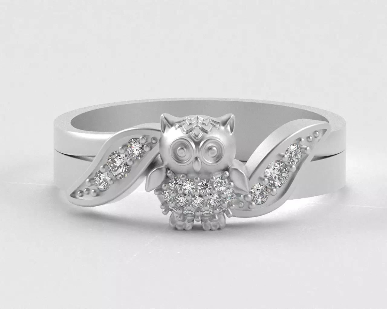 Owl Ring with Side Leaves 3D print model_45