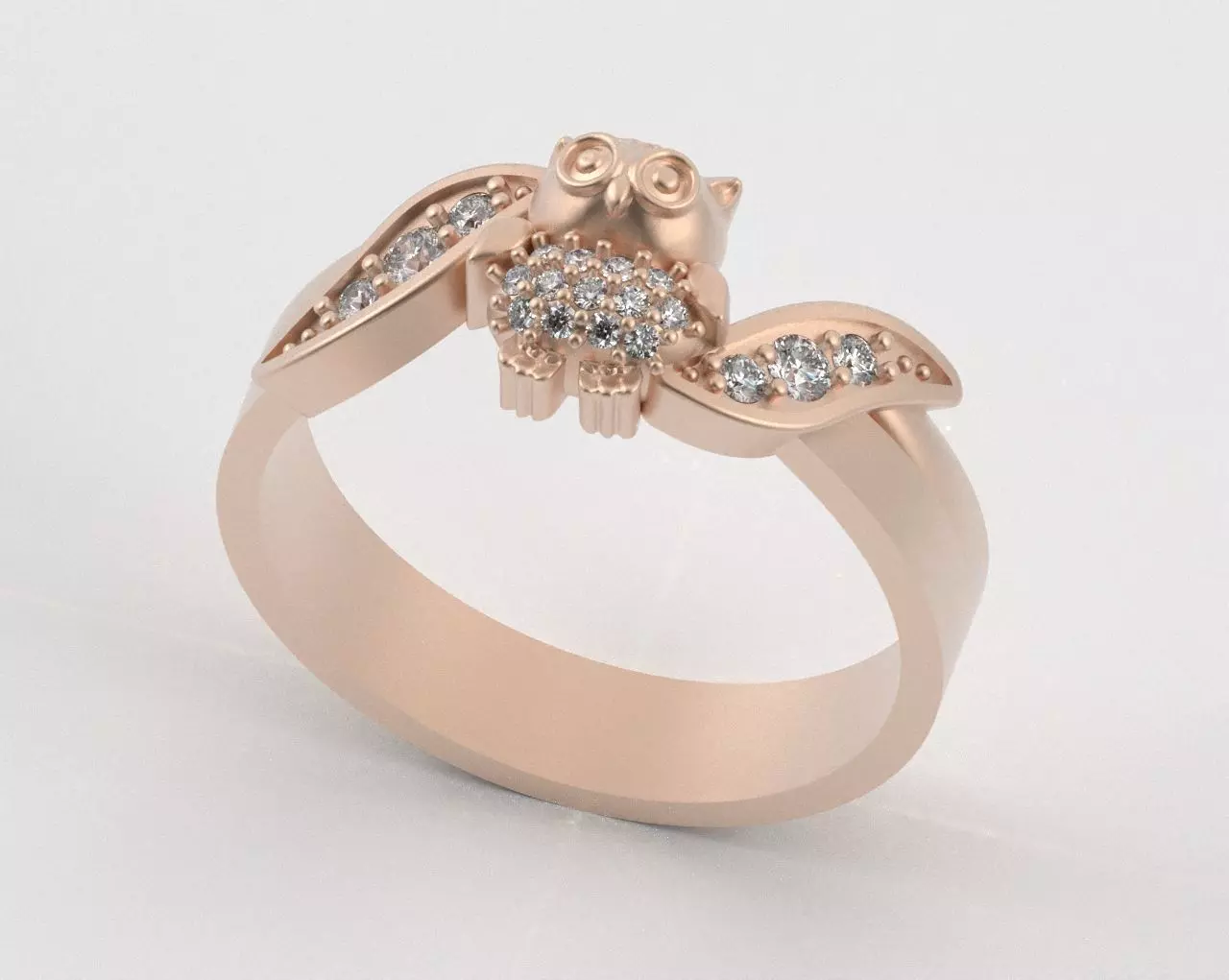 Owl Ring with Side Leaves 3D print model_18