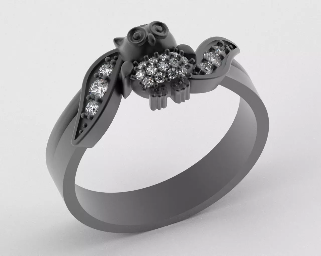 Owl Ring with Side Leaves 3D print model_7
