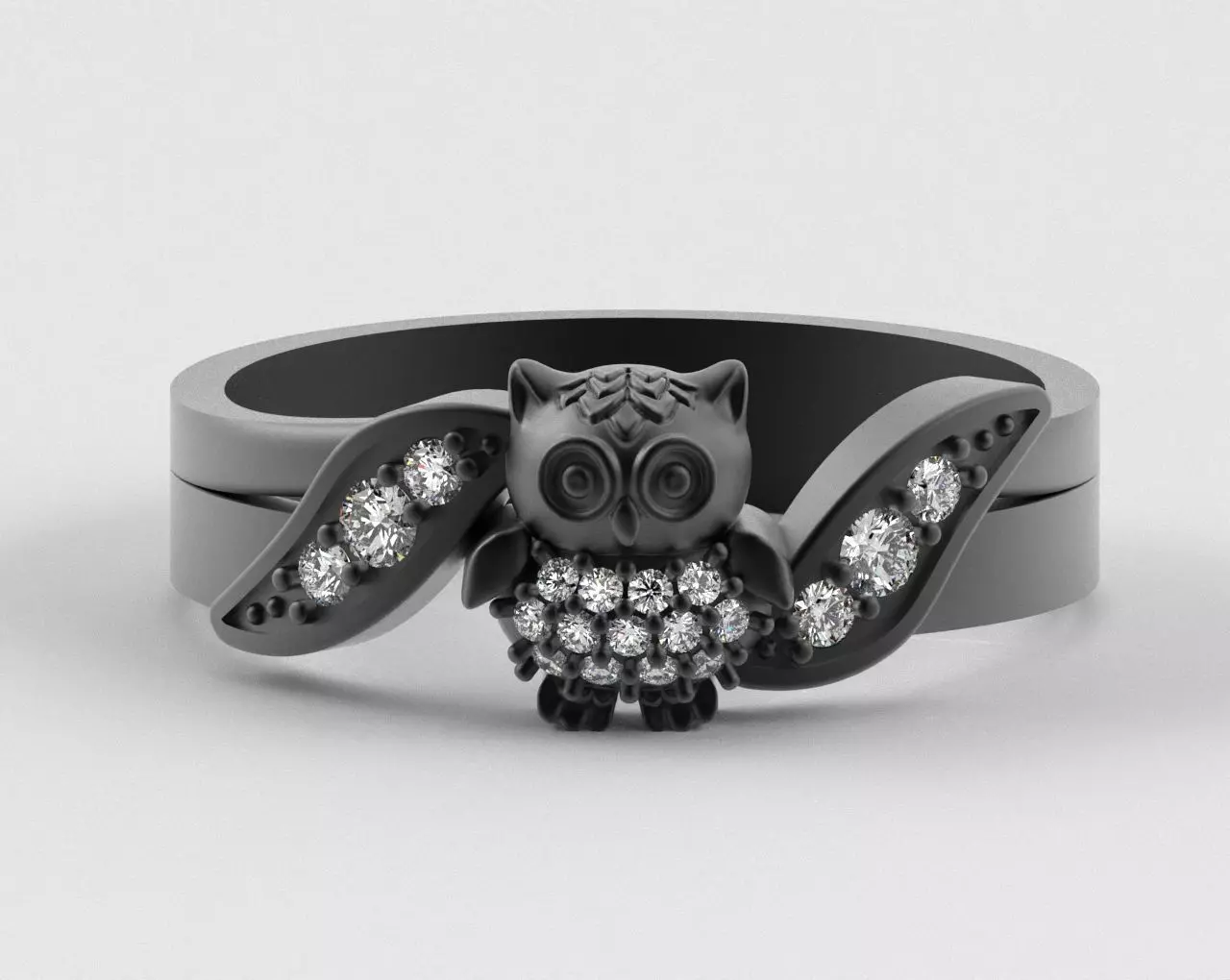 Owl Ring with Side Leaves 3D print model_40