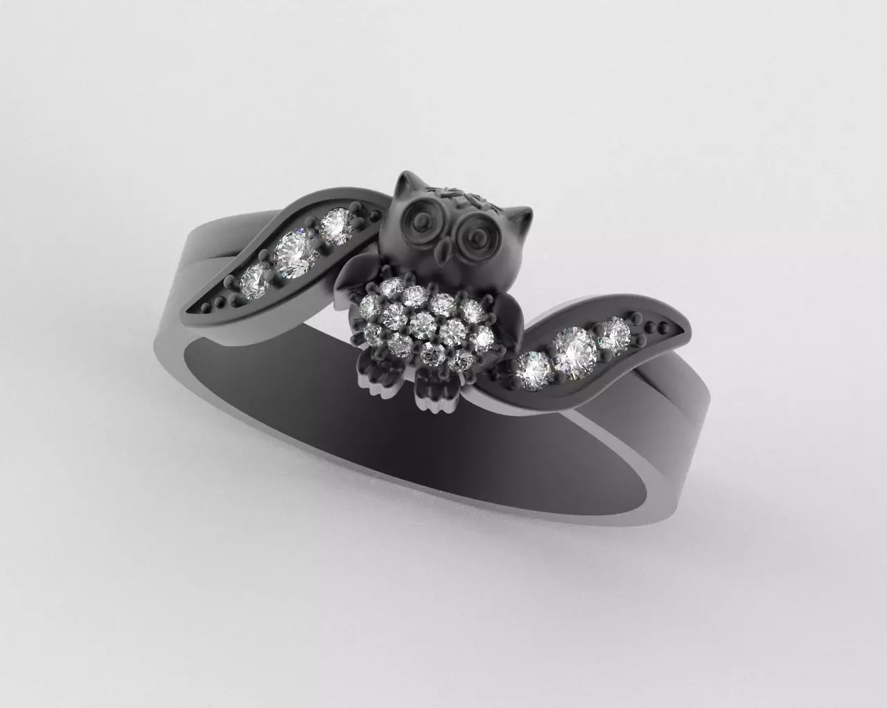 Owl Ring with Side Leaves 3D print model_9