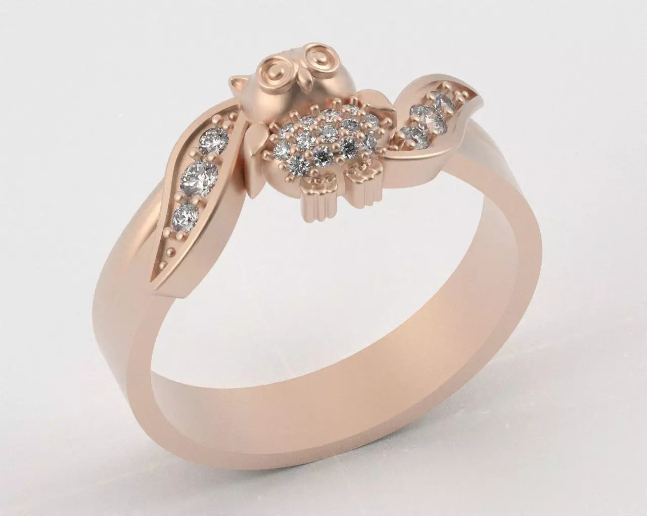 Owl Ring with Side Leaves 3D print model_13