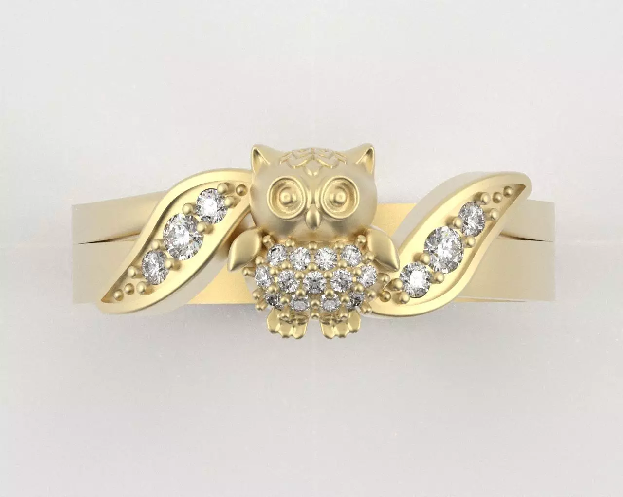 Owl Ring with Side Leaves 3D print model_28