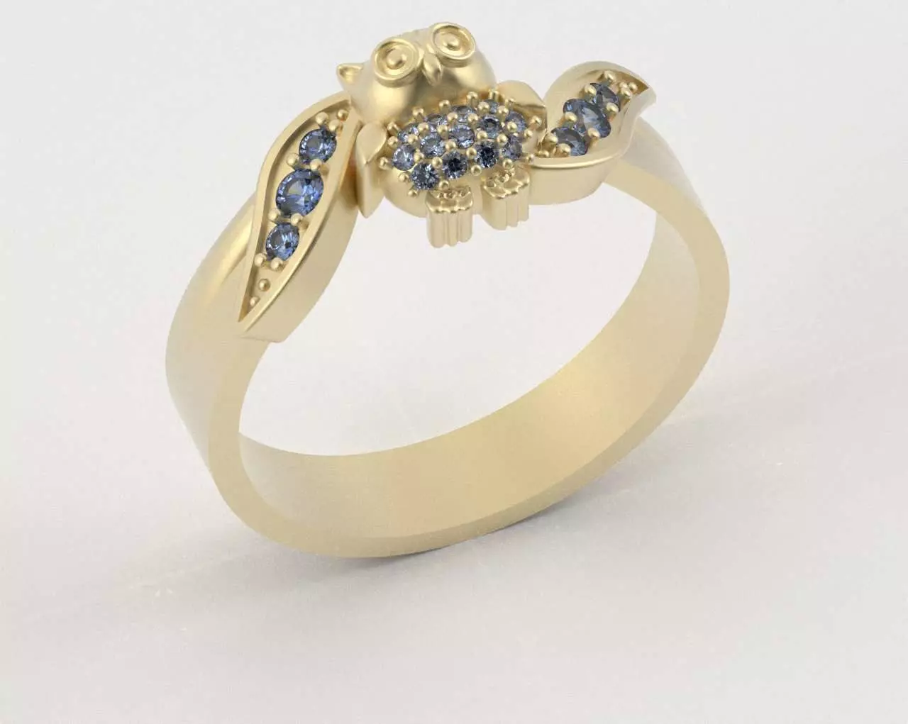 Owl Ring with Side Leaves 3D print model_5