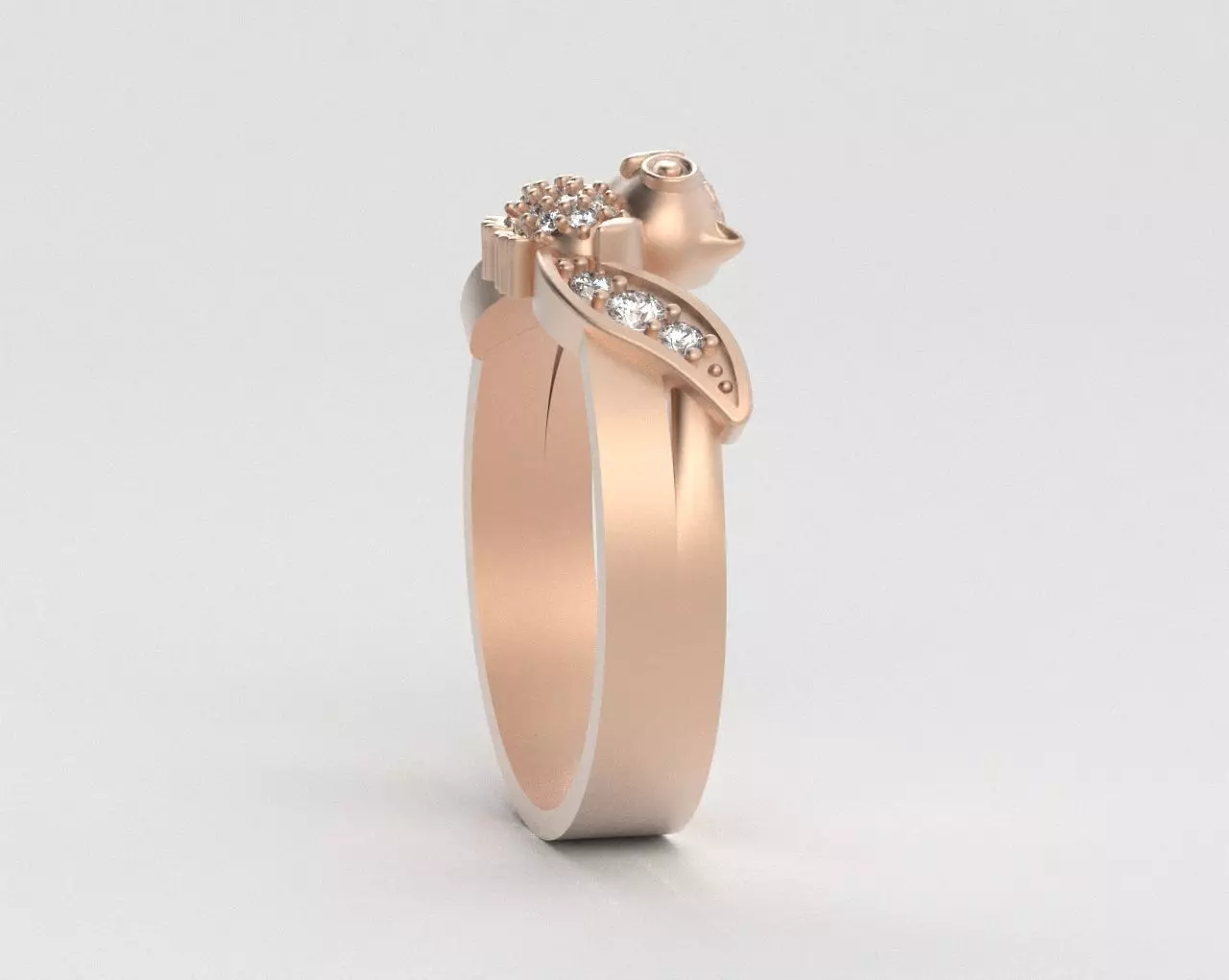 Owl Ring with Side Leaves 3D print model_17
