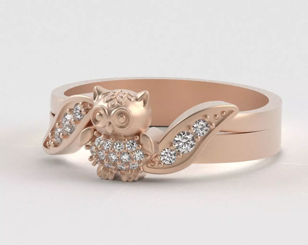 Owl Ring with Side Leaves 3D print model_31
