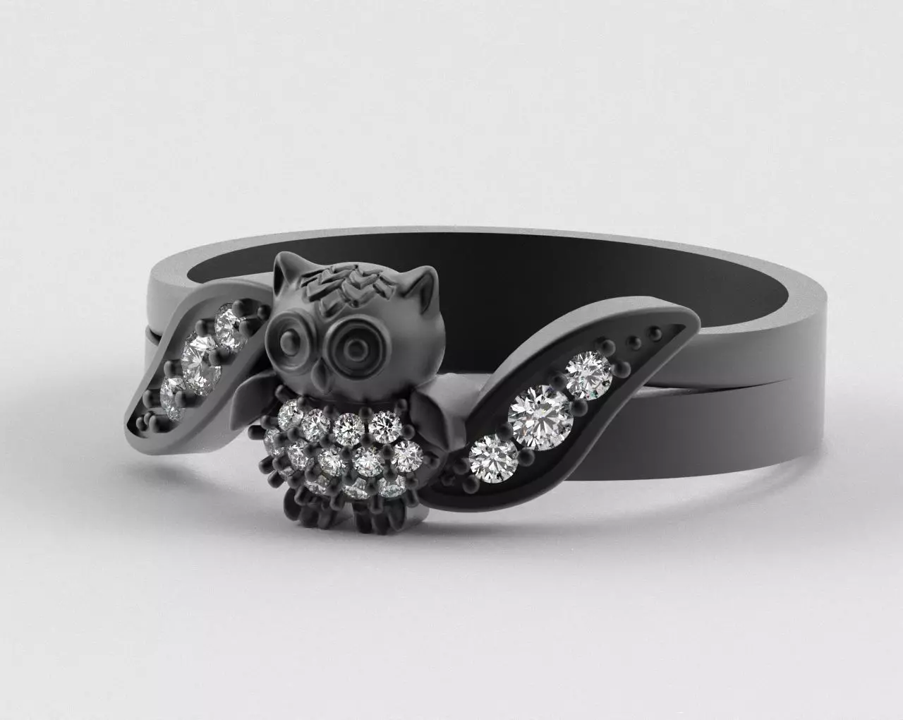 Owl Ring with Side Leaves 3D print model_2
