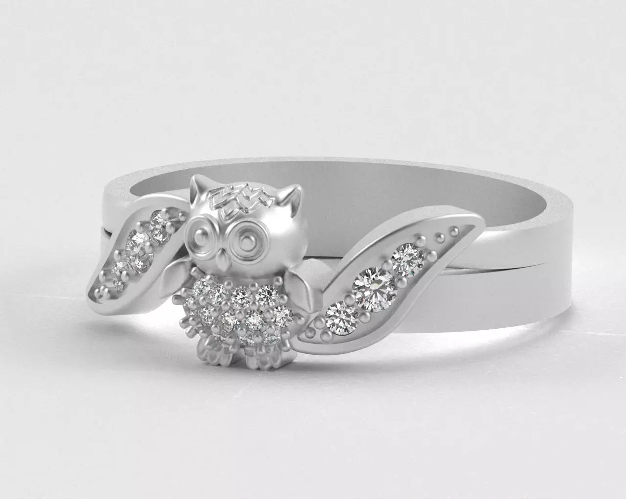 Owl Ring with Side Leaves 3D print model_32