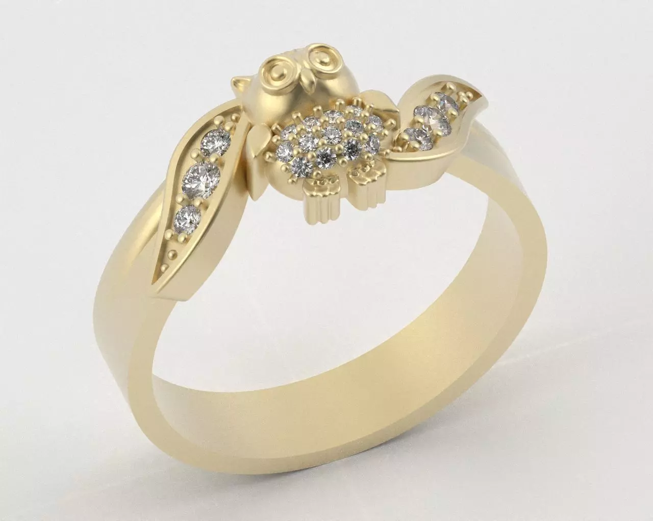 Owl Ring with Side Leaves 3D print model_25