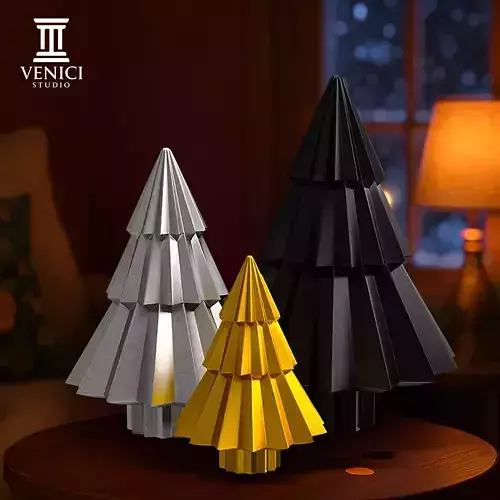 Origami Folded Christmas Tree Set STL - Print in Place 3D print model