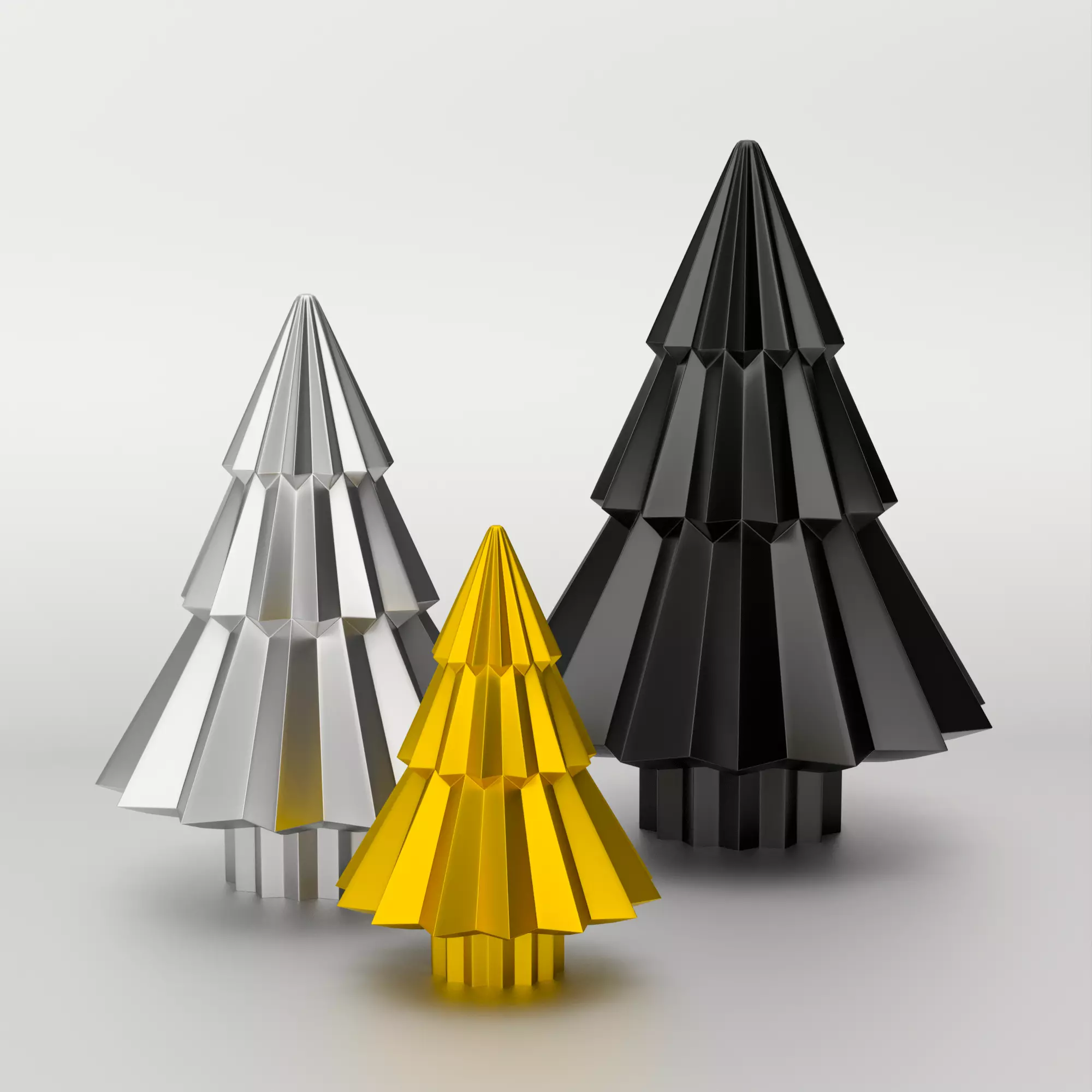 Origami Folded Christmas Tree Set STL - Print in Place 3D print model_2