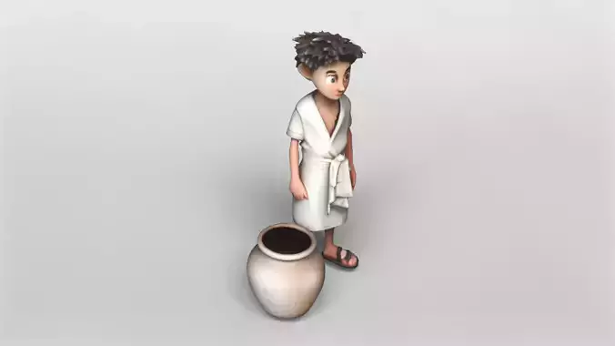 Stylized Young Boy with Clay Pot 3D Model 3D model
