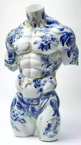 Porcelain Male Torso Artistic Ceramic Sculpture Floral Low-poly 3D model