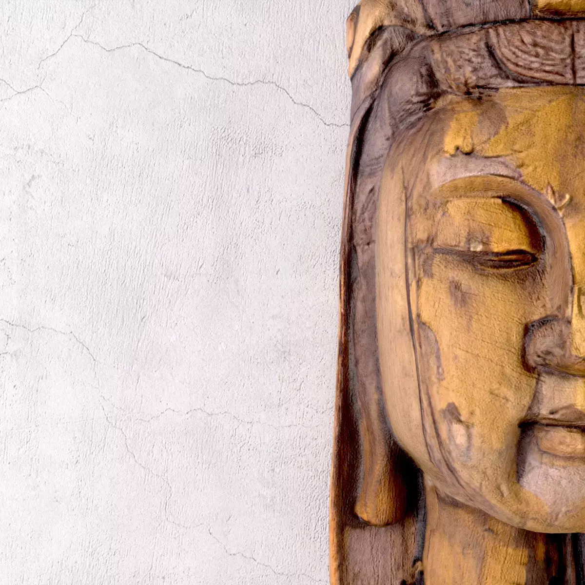 Vintage Wood Quan Yin Head 3D model_6