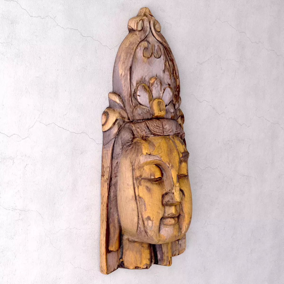 Vintage Wood Quan Yin Head 3D model_3