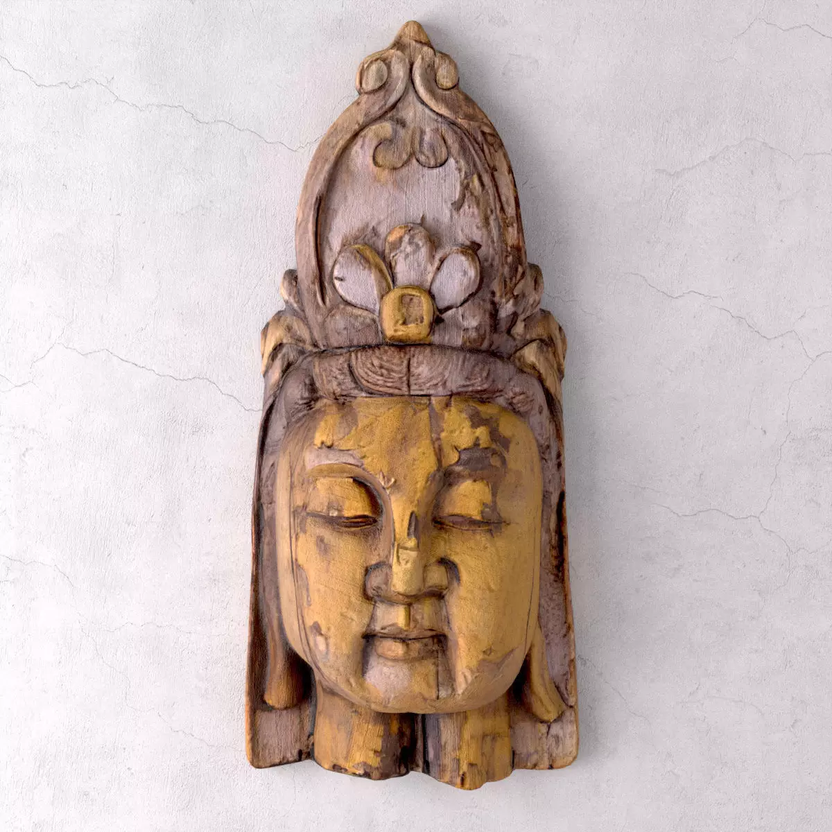 Vintage Wood Quan Yin Head 3D model_1