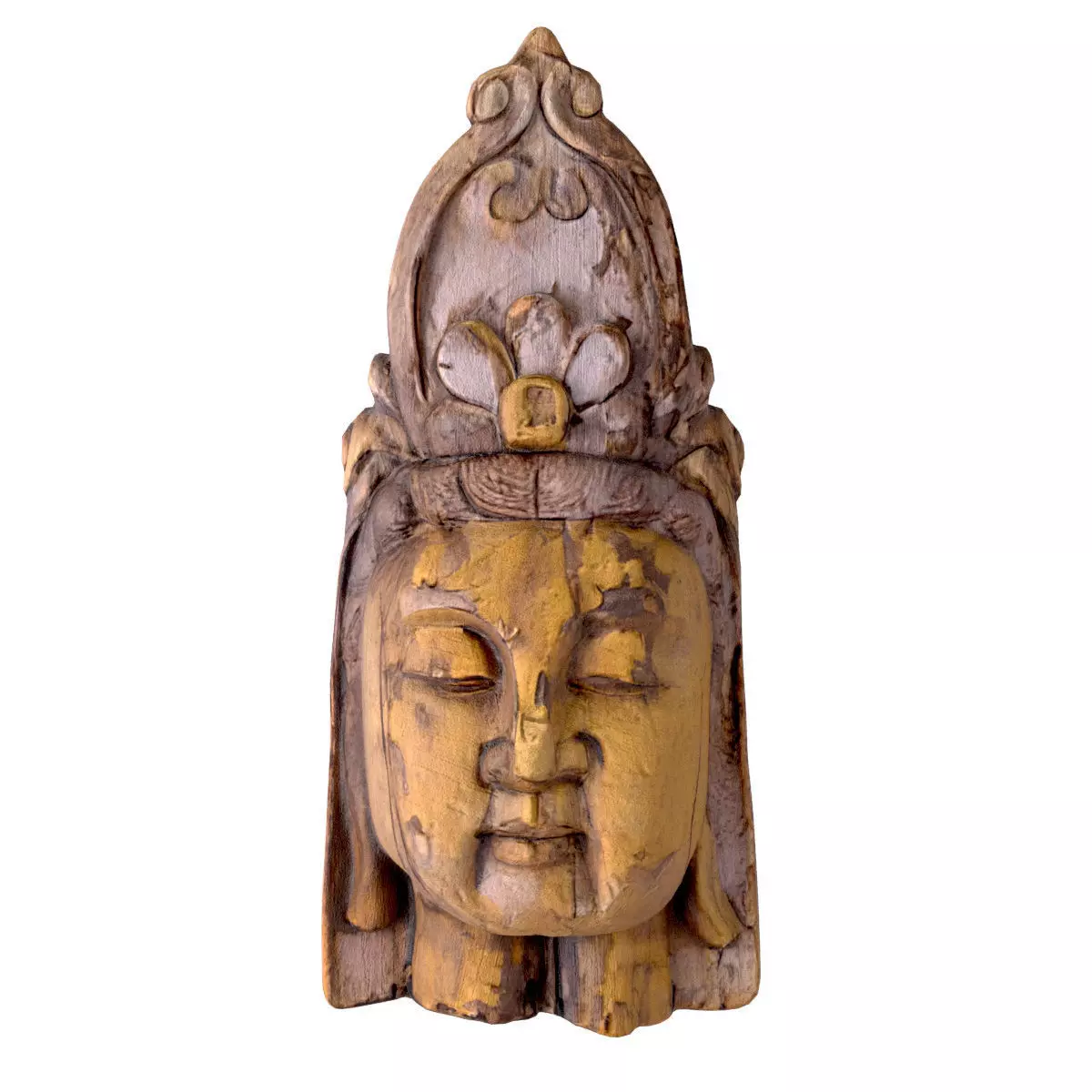 Vintage Wood Quan Yin Head 3D model_0