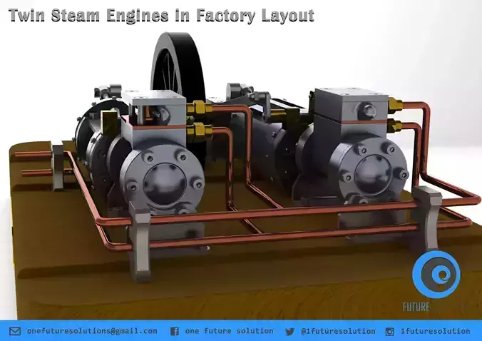 Twin Steam Engines in Factory Layout Free 3D model