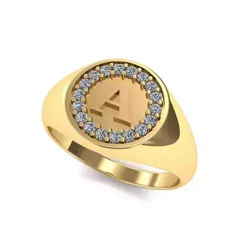 Anel chevalier cravado letra A