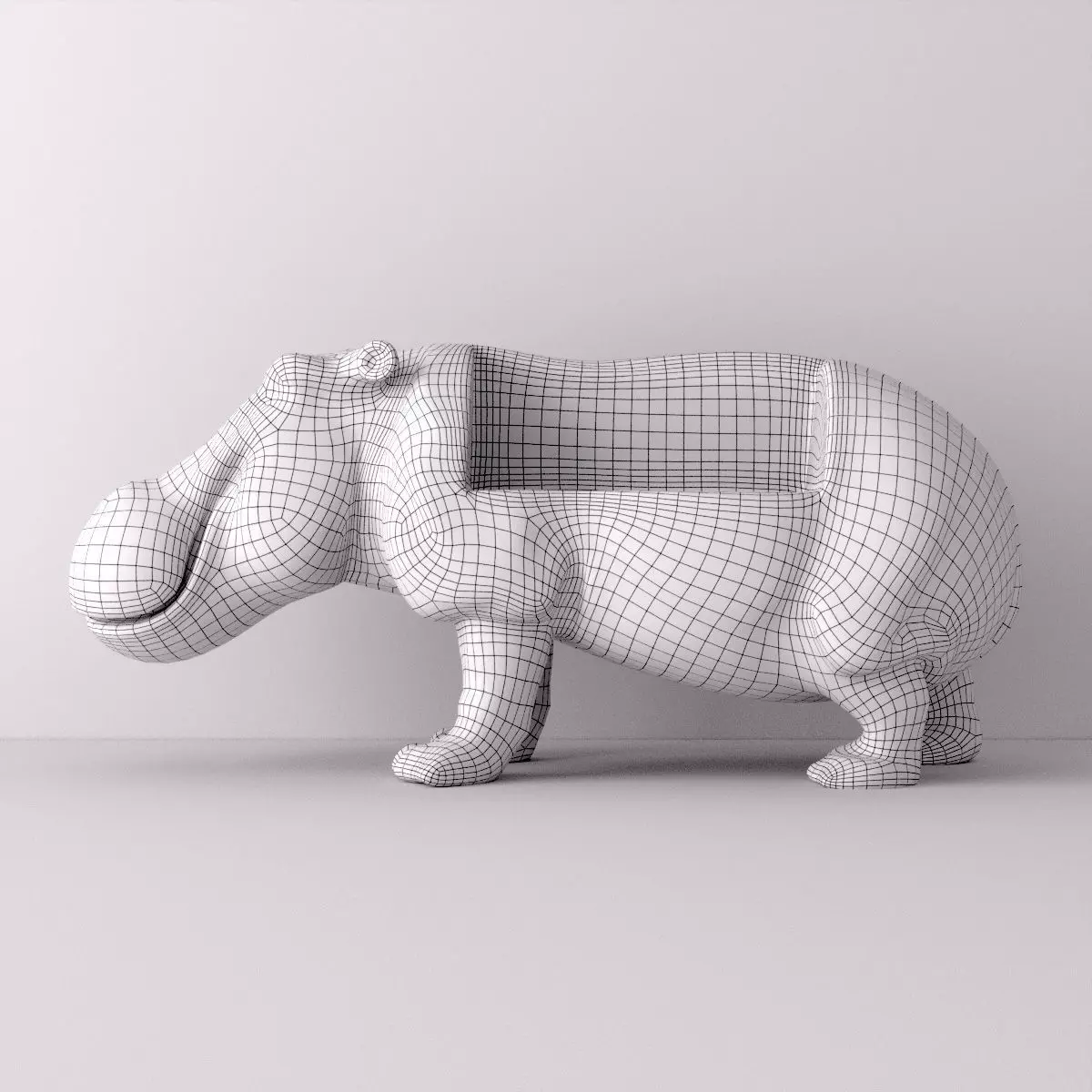 Wood Hippo Bench 3D model_4