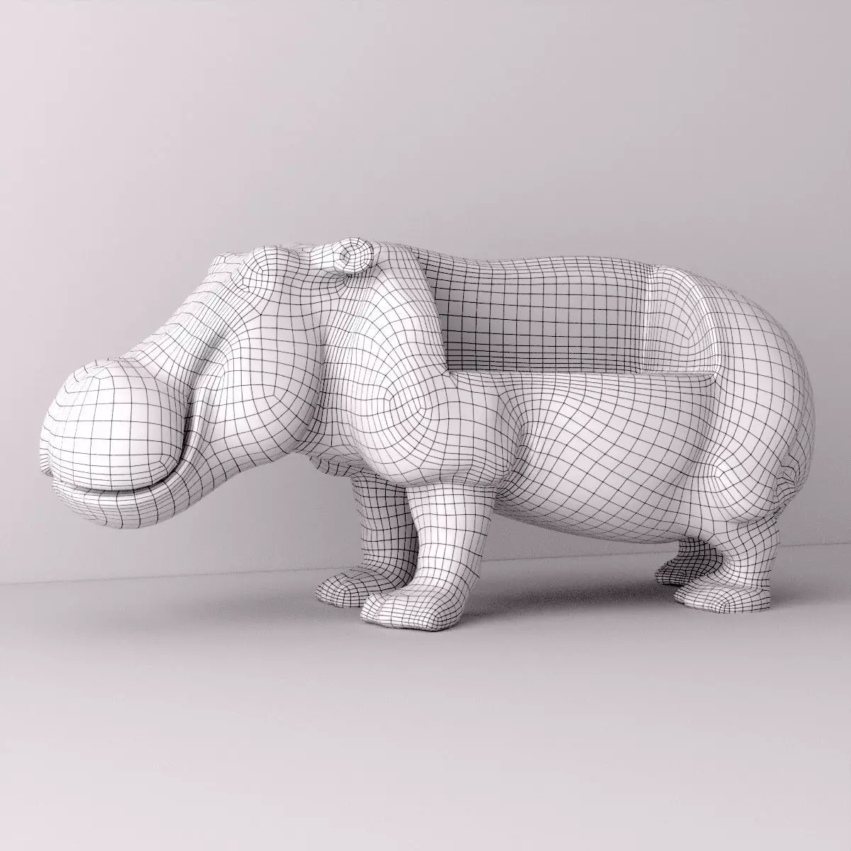 Wood Hippo Bench 3D model_2