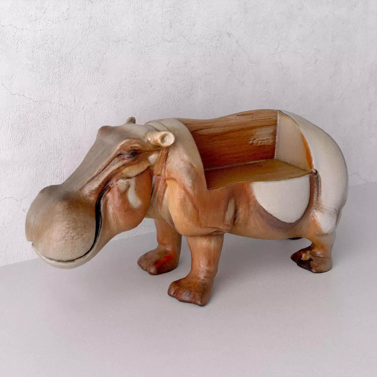 Wood Hippo Bench 3D model_1