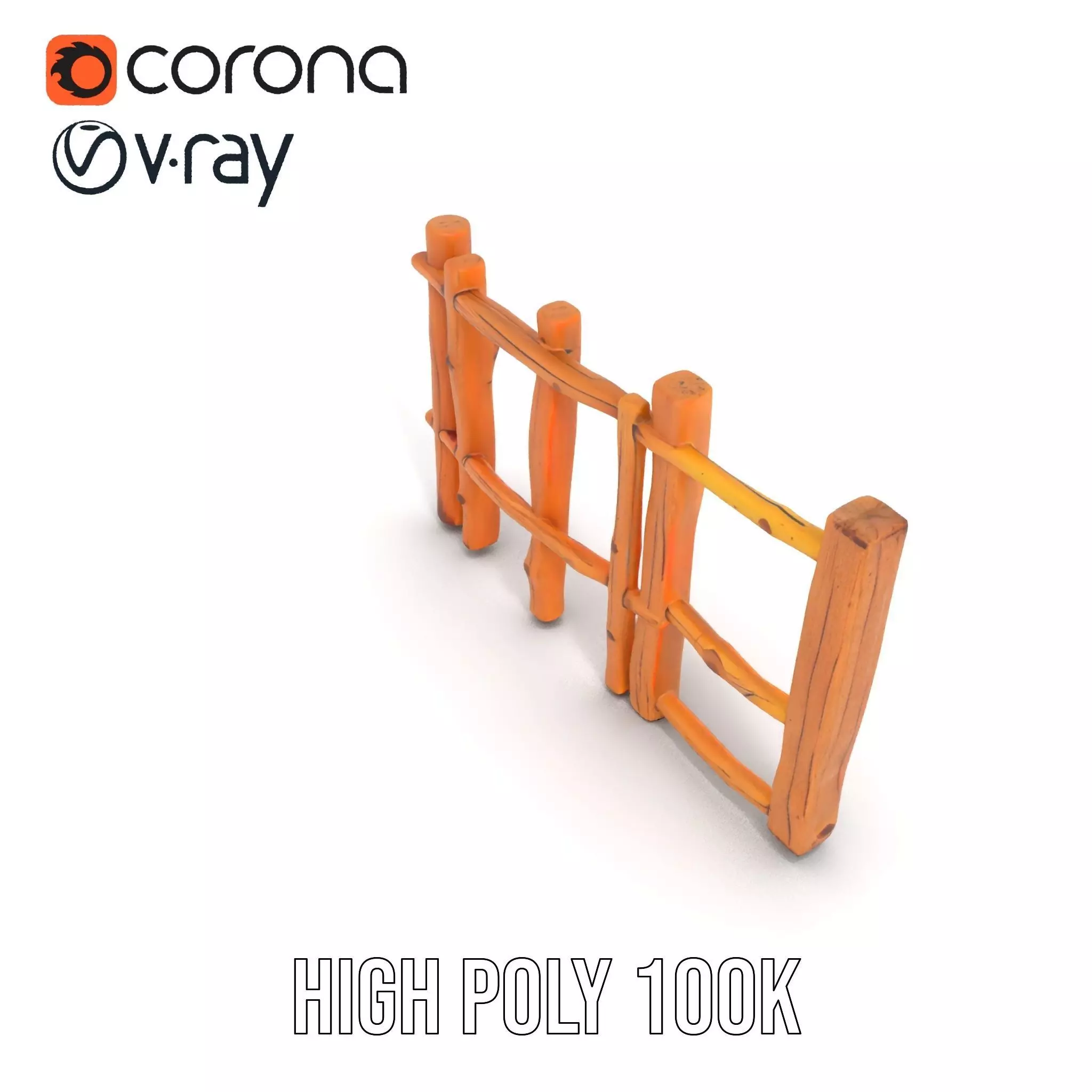 Natural Wood Fence model pack Low-poly 3D model_15