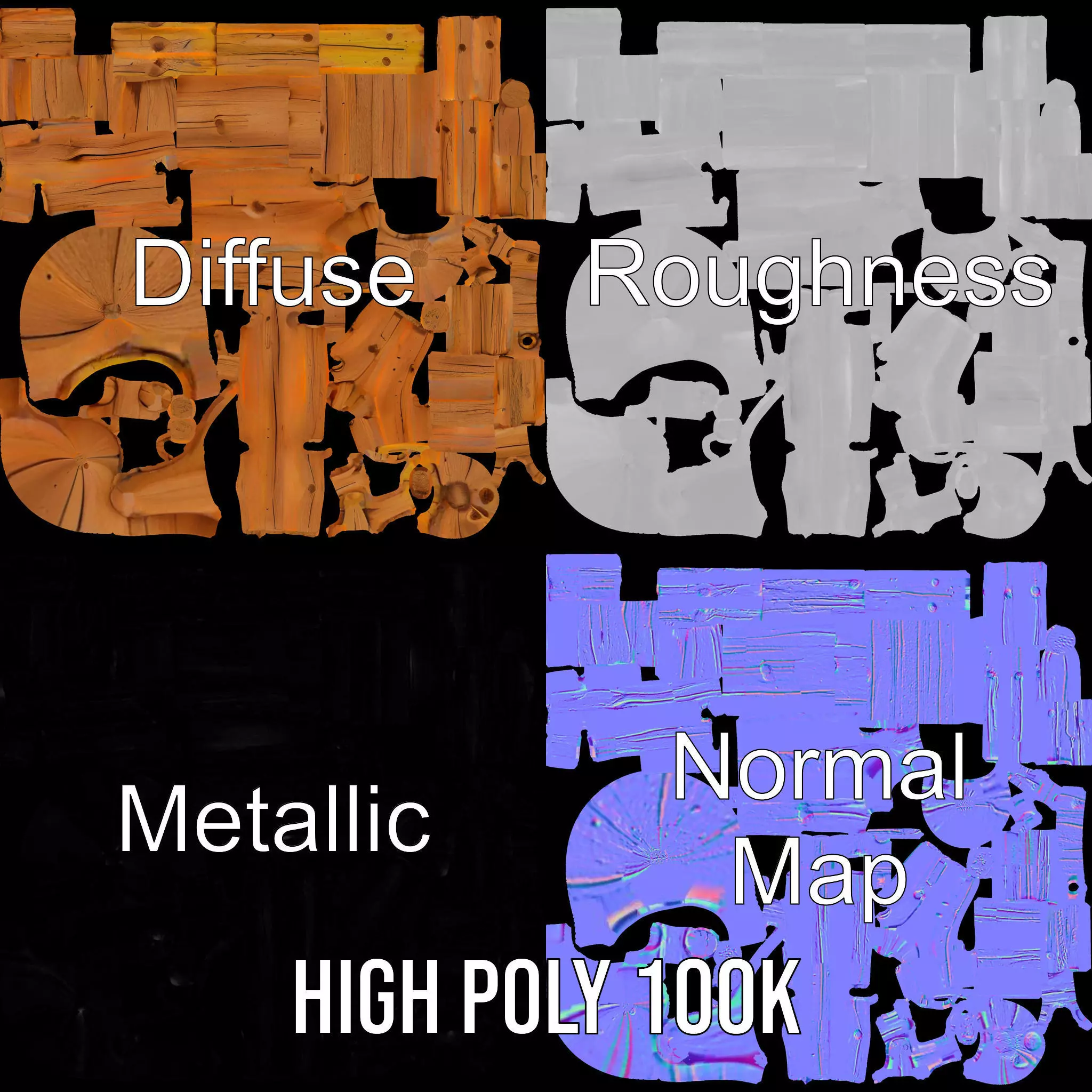 Natural Wood Fence model pack Low-poly 3D model_3