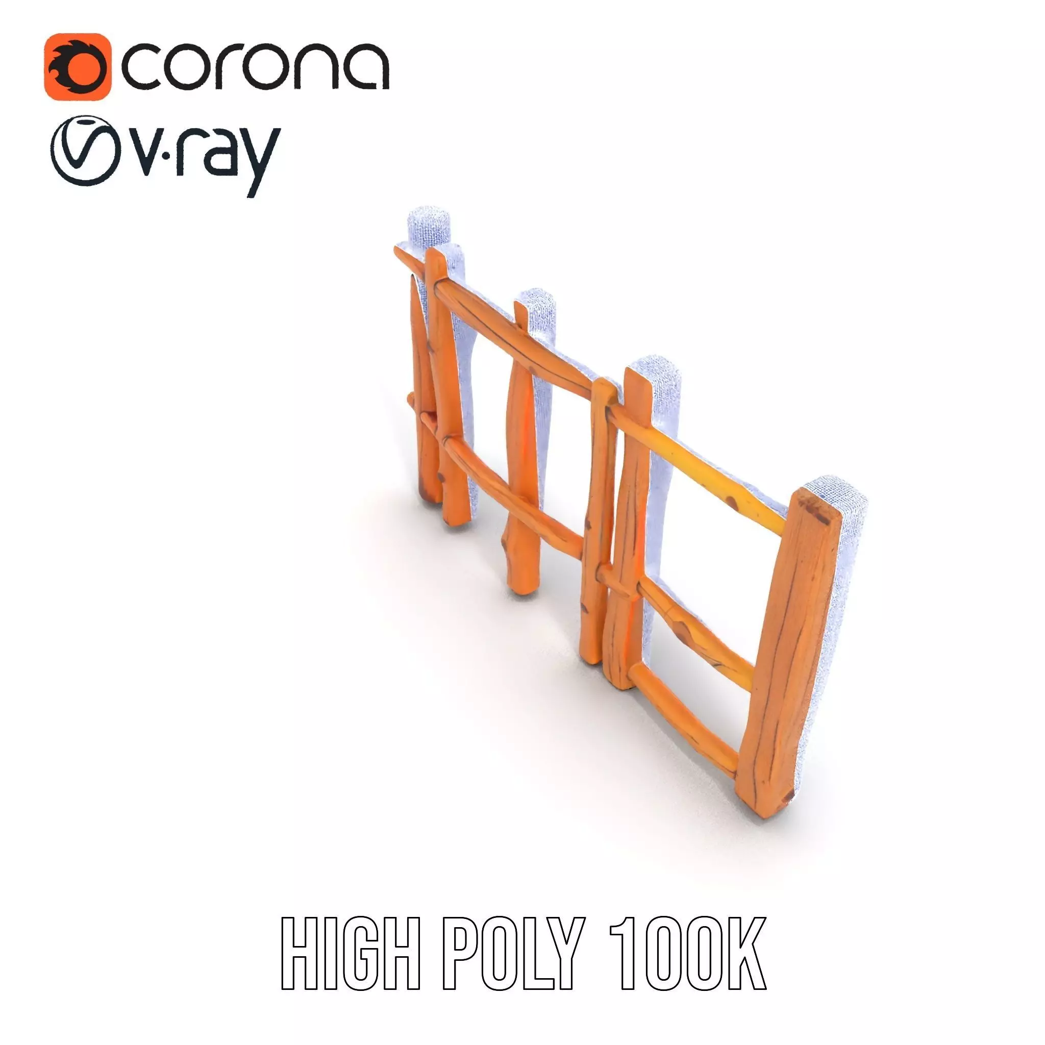 Natural Wood Fence model pack Low-poly 3D model_33