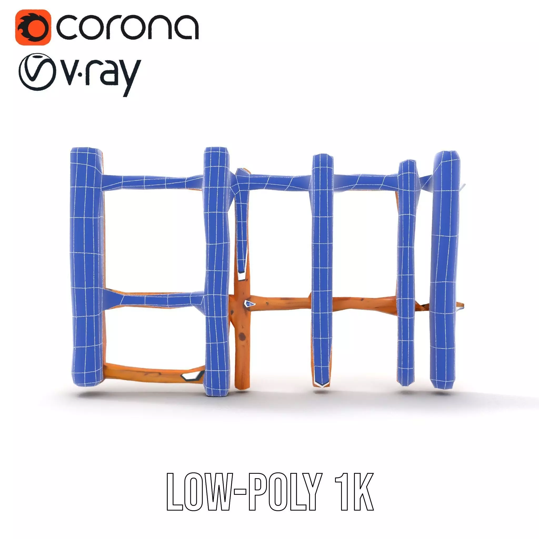 Natural Wood Fence model pack Low-poly 3D model_19