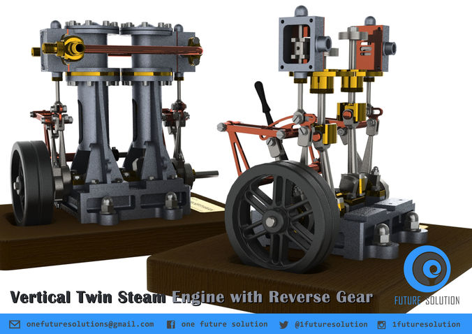 Vertical Twin Steam Engine with Reverse Gear Free 3D model
