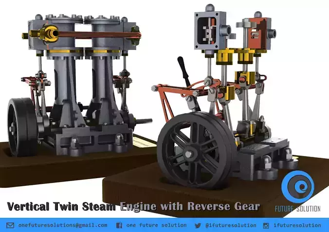 Vertical Twin Steam Engine with Reverse Gear Free 3D model