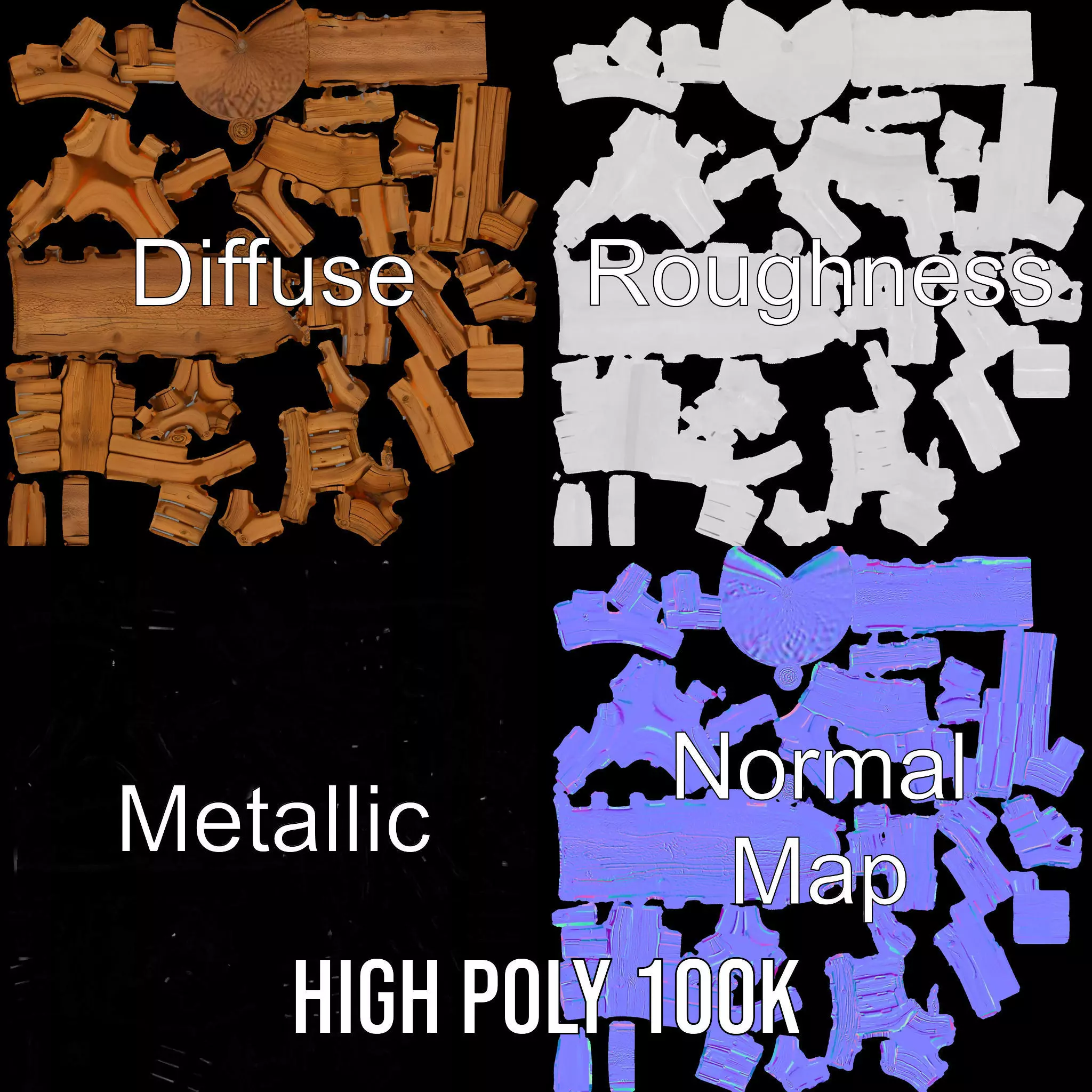 Rustic Wooden Fence model pack Low-poly 3D model_3