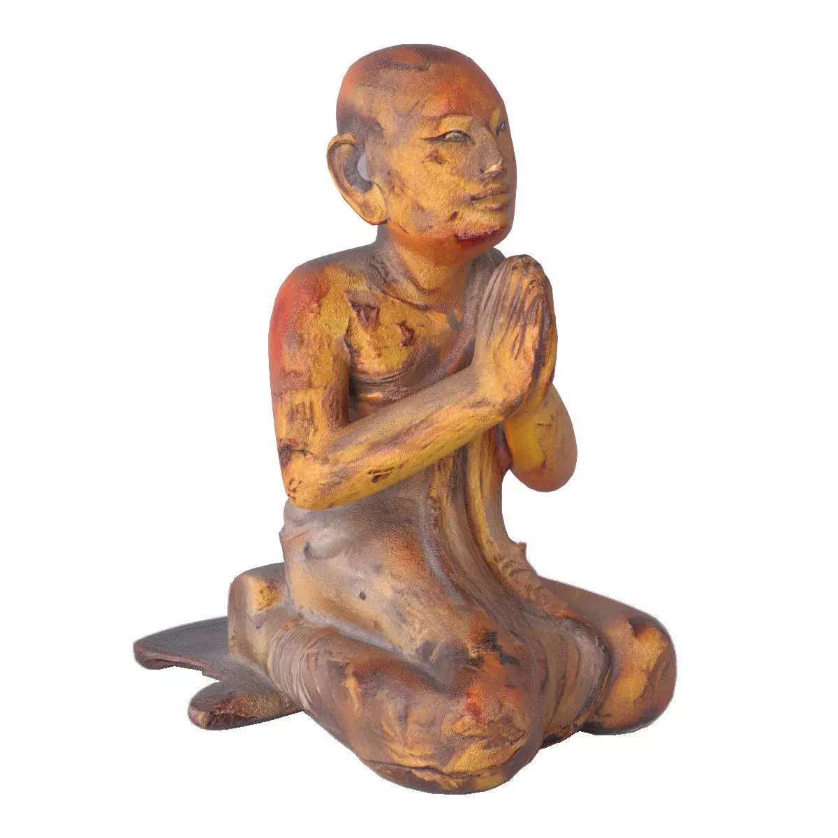 Antique Burmese Gilded Praying Monk 3D model