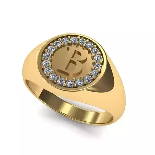 Anel chevalier cravado letra B