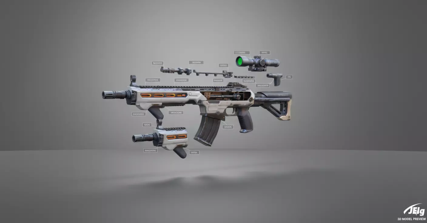 low - poly  sci- fi gun Low-poly 3D model_2