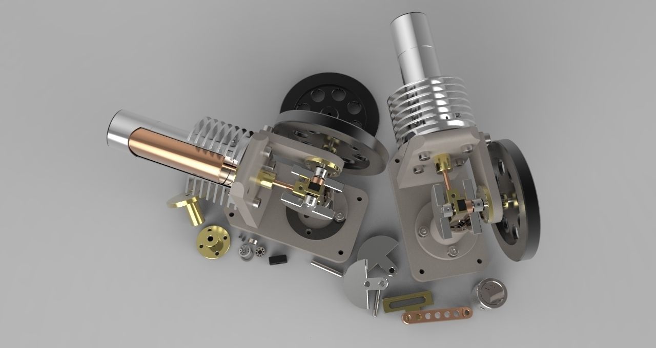 Miniature Horizontal Stirling Engine Free 3D model_4