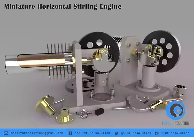 Miniature Horizontal Stirling Engine Free 3D model