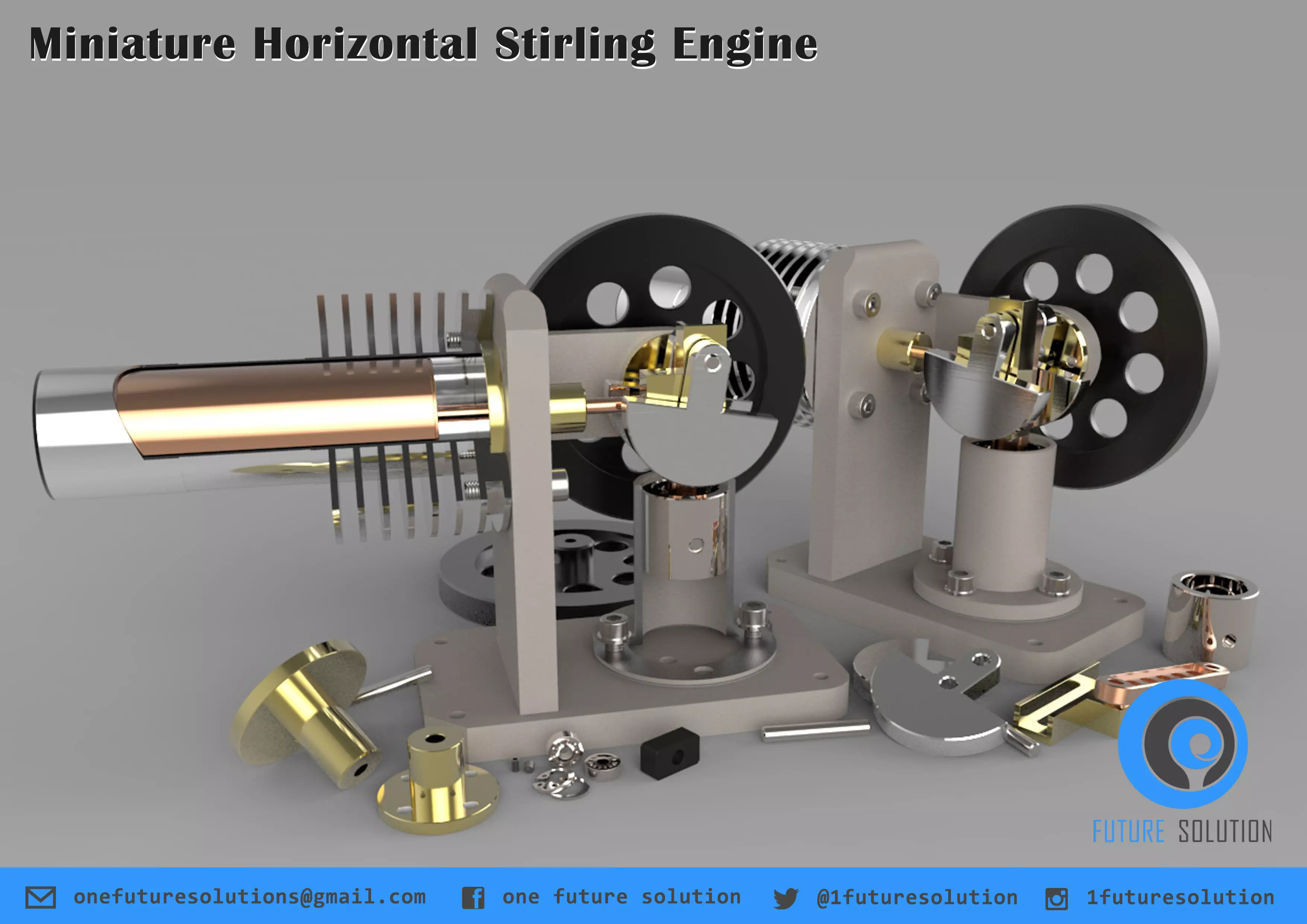Miniature Horizontal Stirling Engine Free 3D model_0