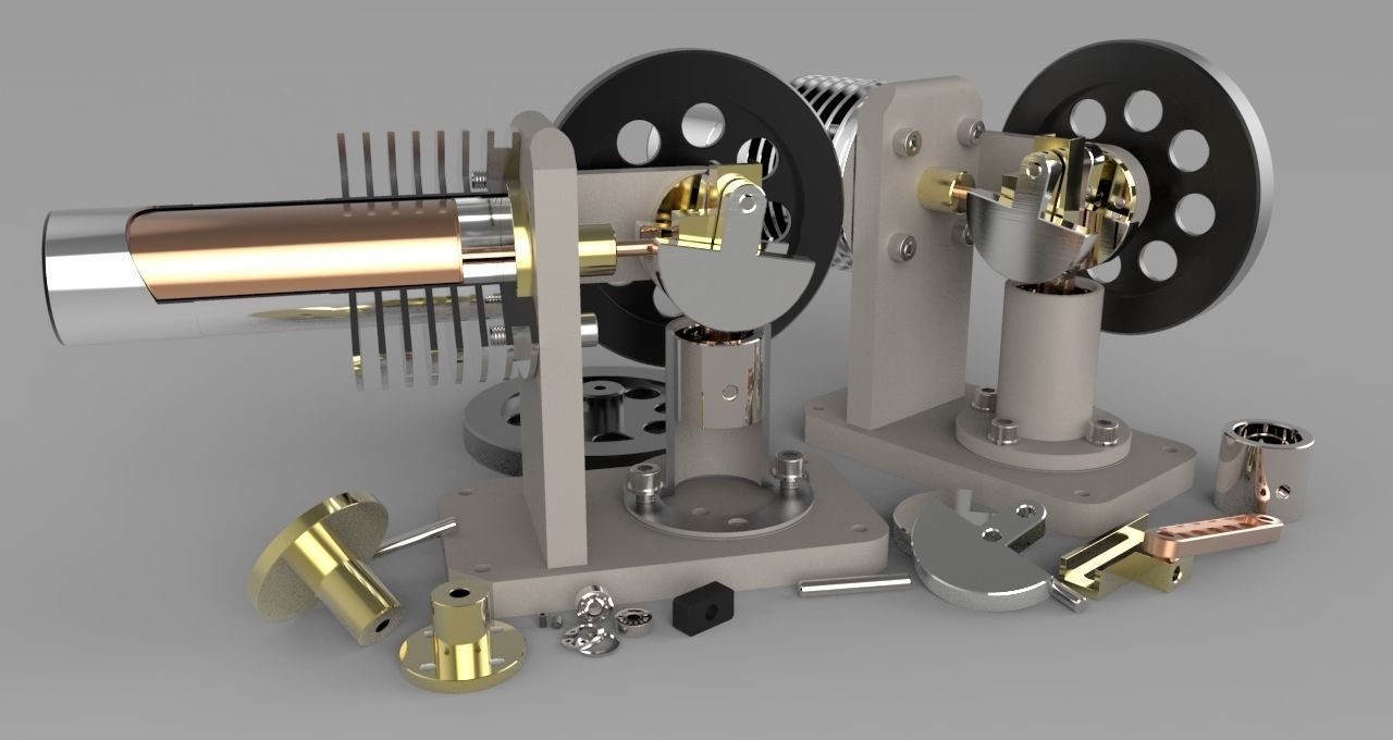 Miniature Horizontal Stirling Engine Free 3D model_3