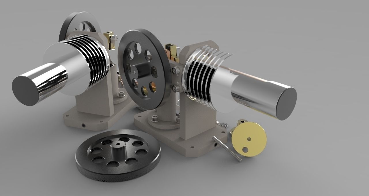 Miniature Horizontal Stirling Engine Free 3D model_5