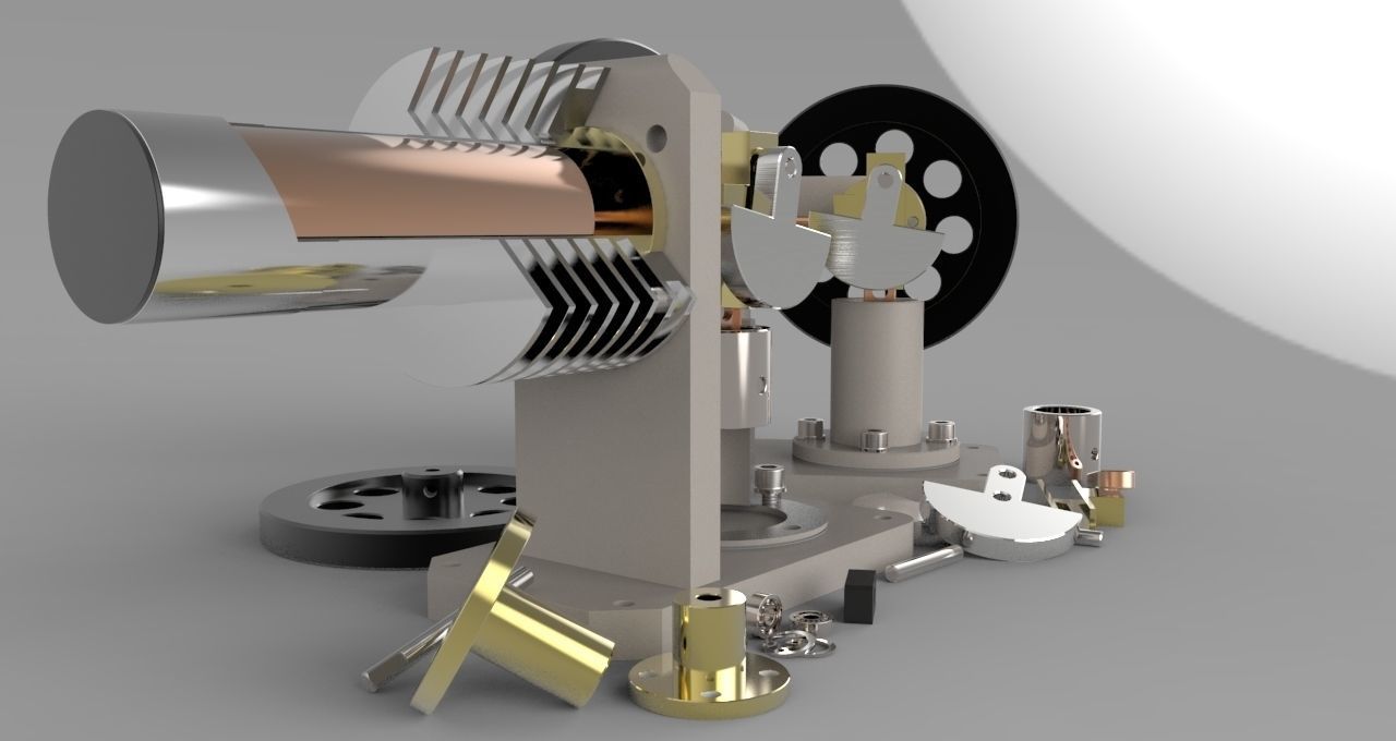 Miniature Horizontal Stirling Engine Free 3D model_6