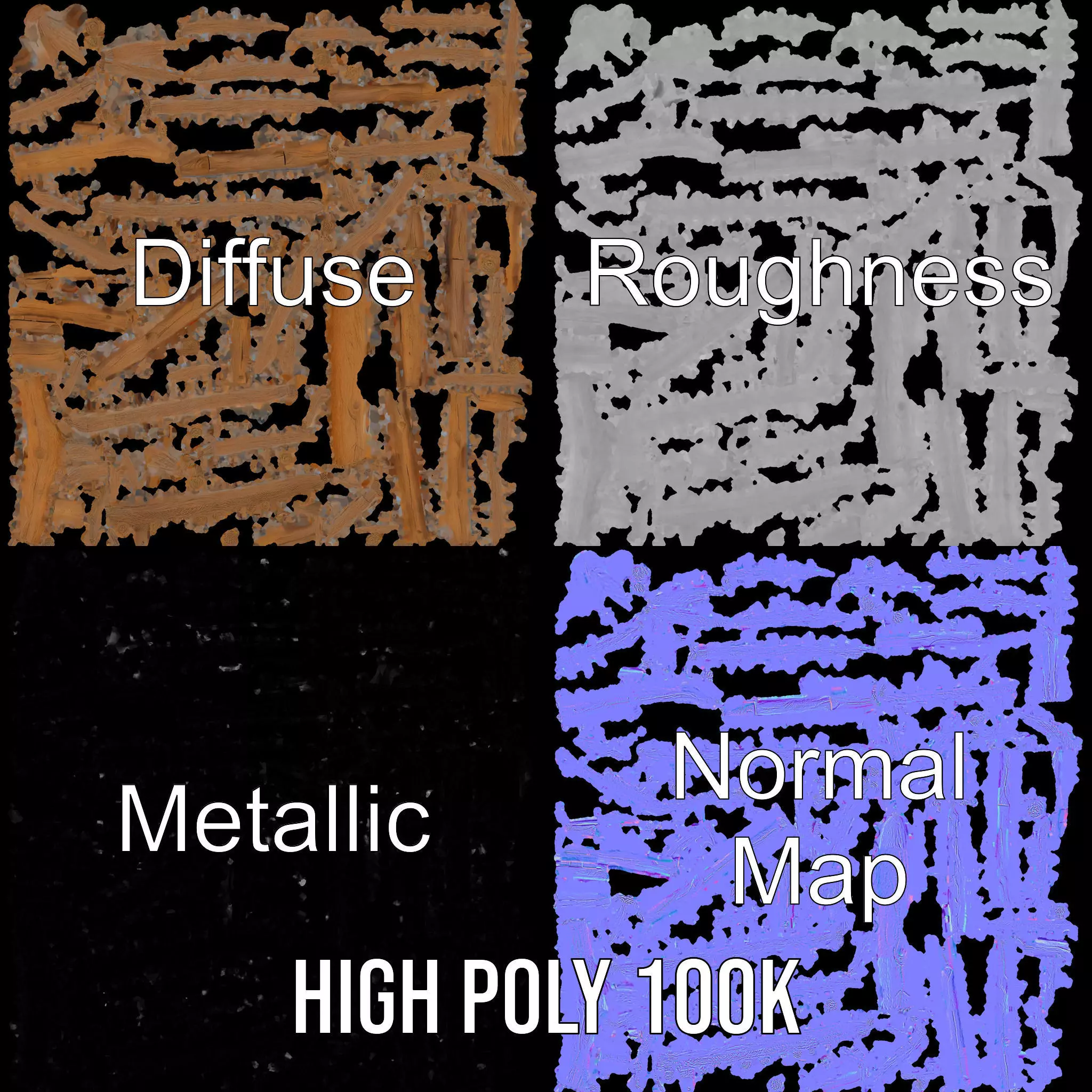 Rustic Wooden Fence model pack Low-poly 3D model_3