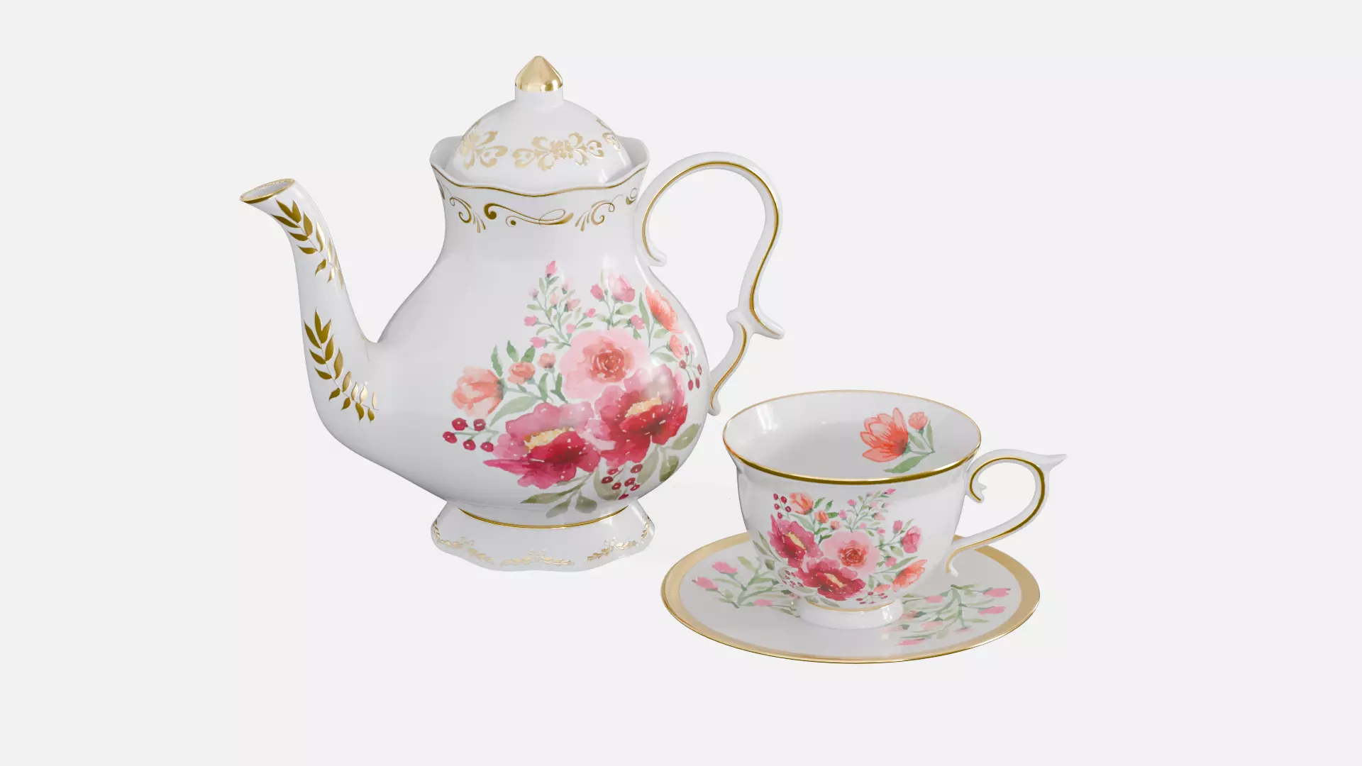 Vintage Porcelain Teaset Low-poly 3D model