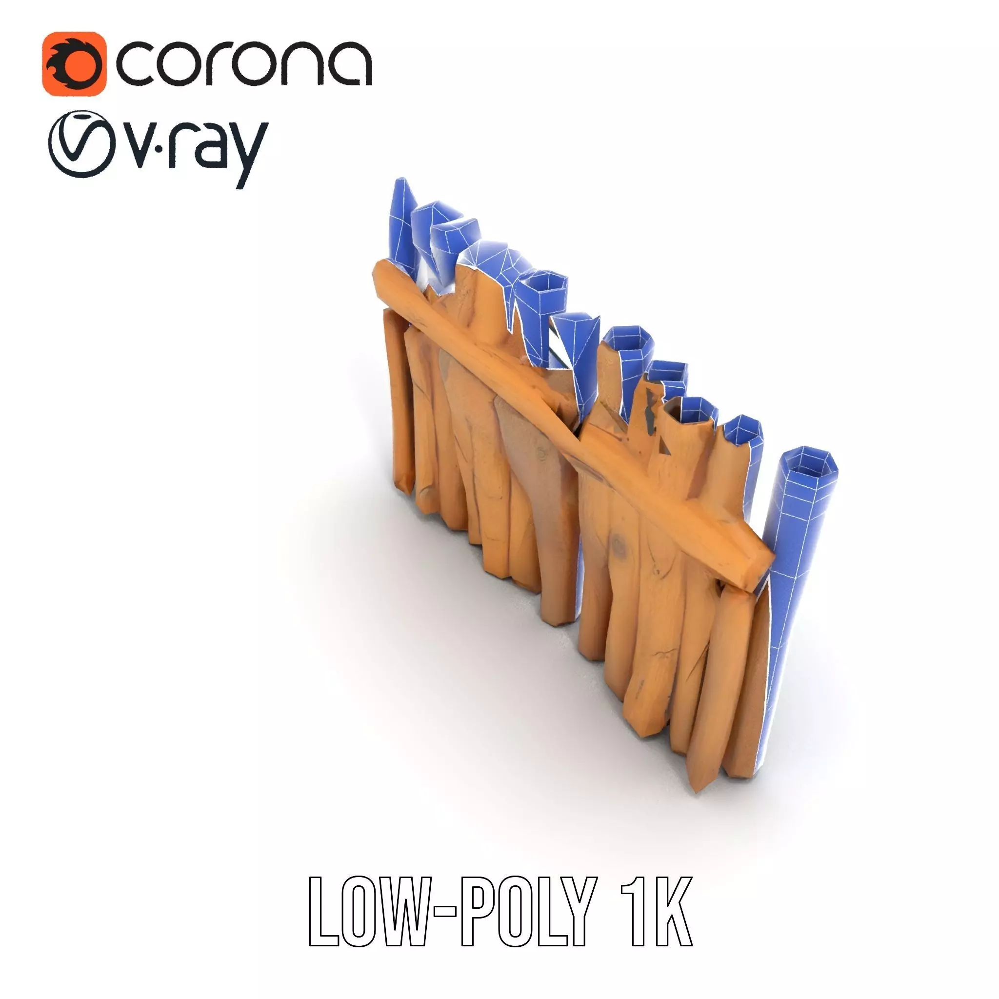 Natural Wood Privacy Fence model pack Low-poly 3D model_21