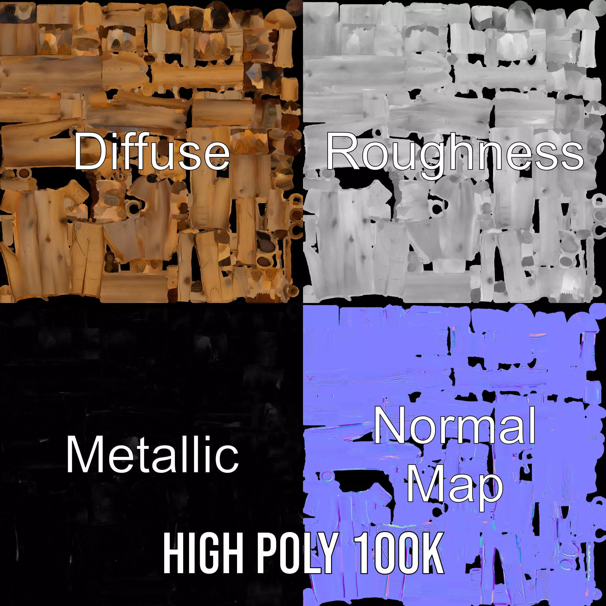 Natural Wood Privacy Fence model pack Low-poly 3D model_3