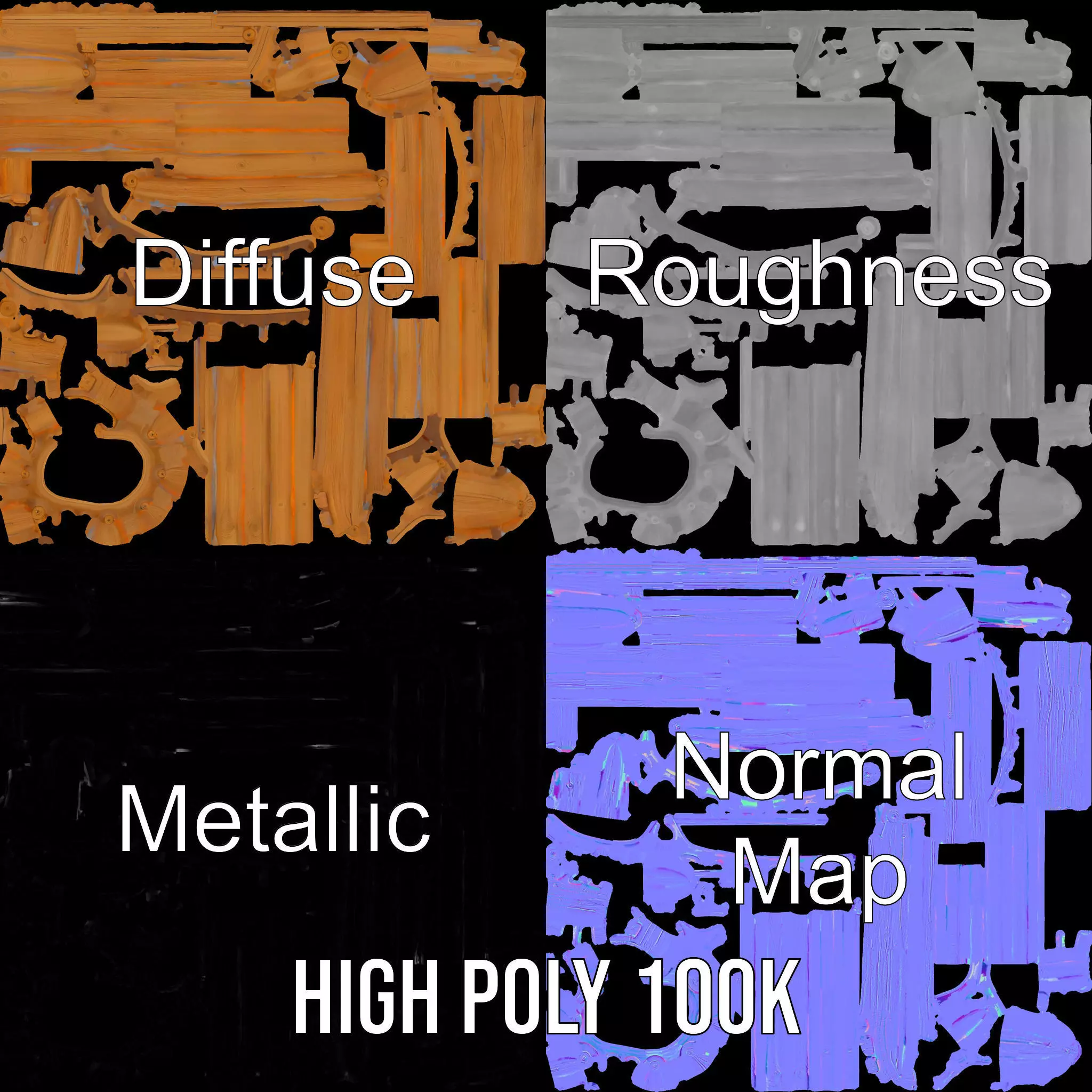 Natural Oak Slats model pack Low-poly 3D model_3